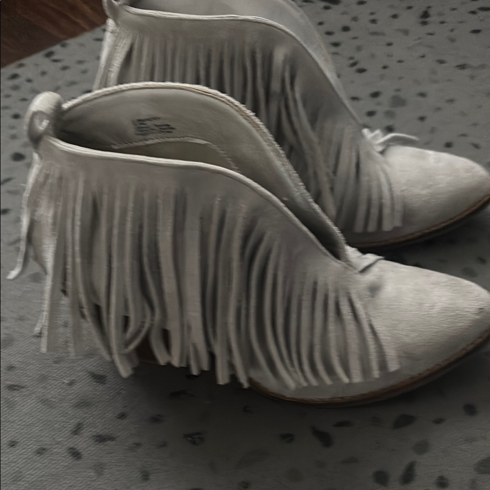 Fringed White Women's Booties